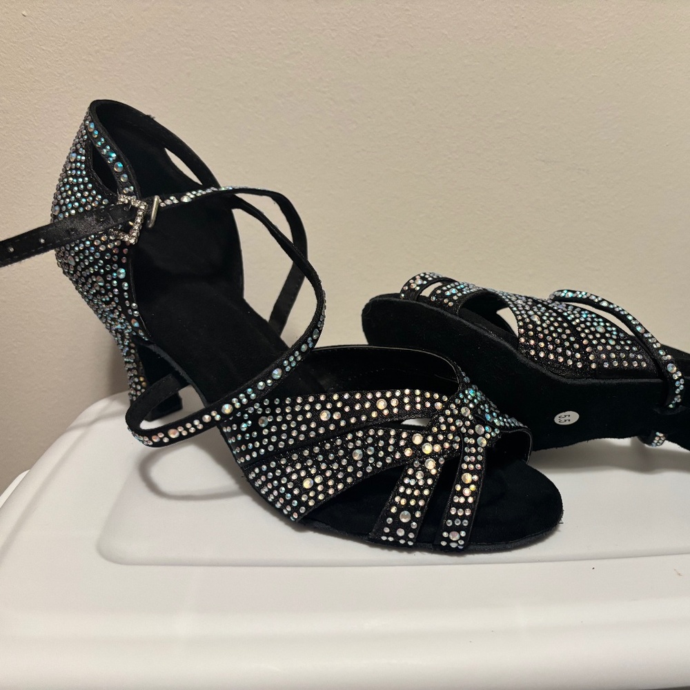 Black jeweled heels